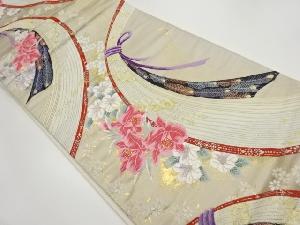 束ね熨斗に花々・抽象鳥模様織出し袋帯